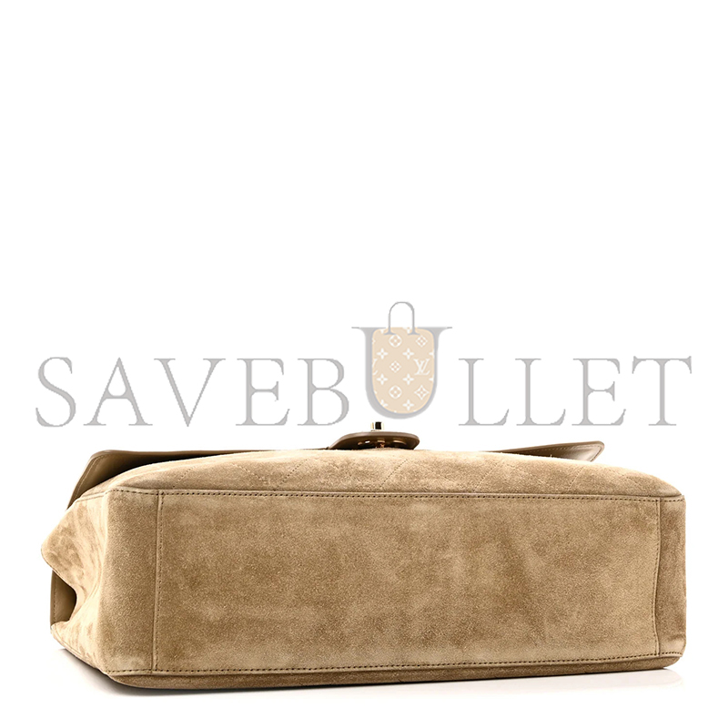 CHANEL SUEDE CALFSKIN SOUPLISSIMO MAXI FLAP DARK BEIGE (38*25*11cm)